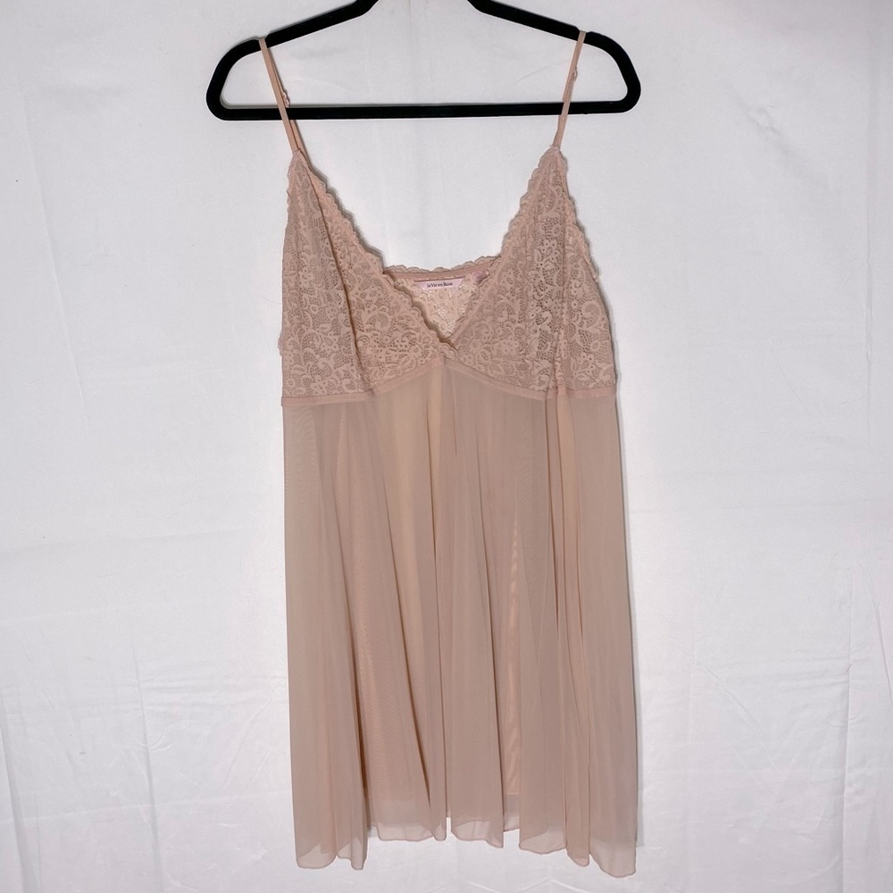 La Vie en Rose Sheer Blush Pink Lingerie Nightie Lace Babydoll Slip Dress XXL